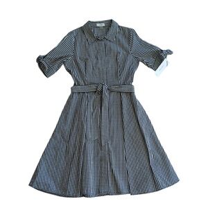 Calvin Klein 100% cotton Gingham Button up Mini Dress with tie sleeves  Sz S